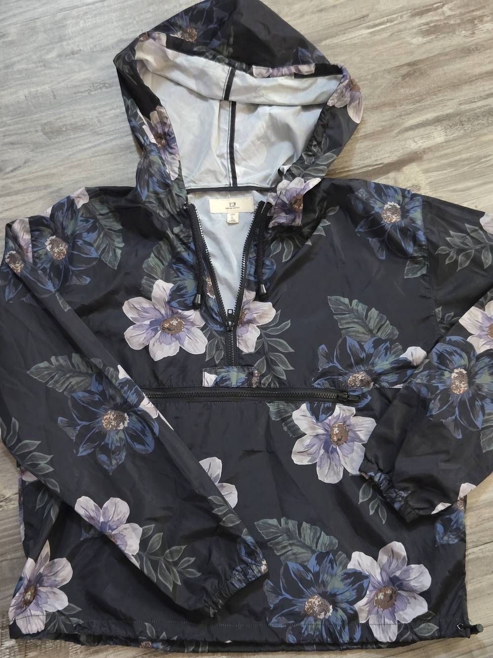 Thread & Supply Black Floral Packable Bomber Jacket